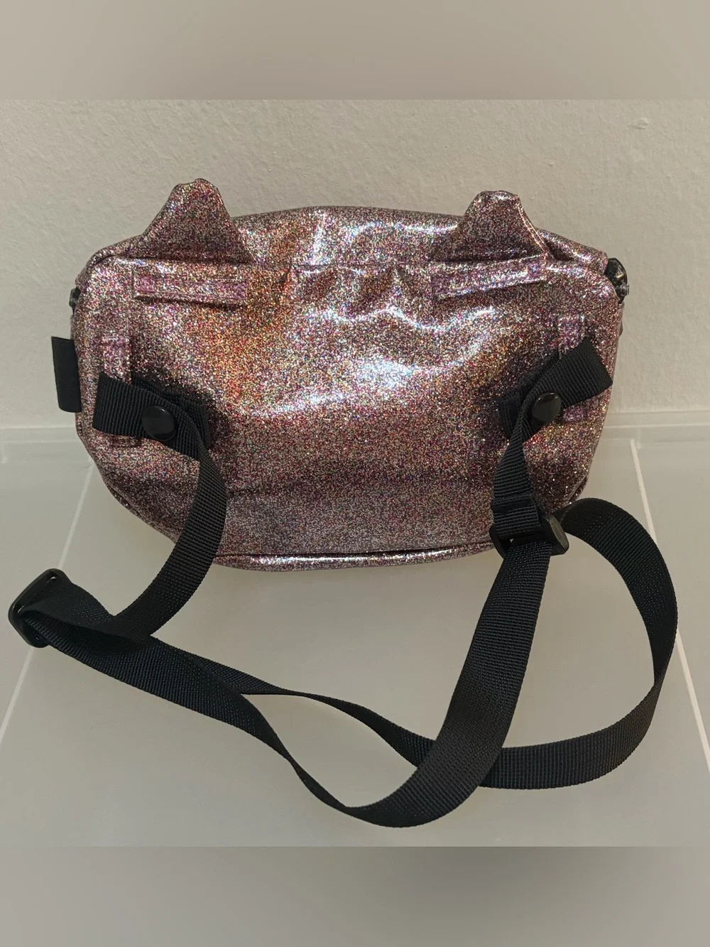 Zara Kids Pink Glitter Patent Cat Ear Adjustable Fanny Pack